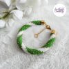 MIRALYS || Bracelet Crocheté Fait Main en Acier Inoxydable et Perles “Miyuki” -Vert & Blanc