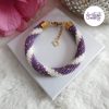 MIRALYS || Bracelet Crocheté Fait Main en Acier Inoxydable et Perles “Miyuki” - Violet & Blanc