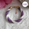 MIRALYS || Bracelet Crocheté Fait Main en Acier Inoxydable et Perles “Miyuki” - Violet & Blanc