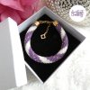 MIRALYS || Bracelet Crocheté Fait Main en Acier Inoxydable et Perles “Miyuki” - Violet & Blanc