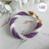 MIRALYS || Bracelet Crocheté Fait Main en Acier Inoxydable et Perles “Miyuki” - Violet & Blanc