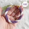 MIRALYS || Bracelet Crocheté Fait Main en Acier Inoxydable et Perles “Miyuki” - Violet & Blanc