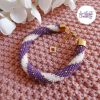 MIRALYS || Bracelet Crocheté Fait Main en Acier Inoxydable et Perles “Miyuki” - Violet & Blanc