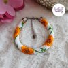 POPPY || Bracelet Crocheté Fait Main en Acier Inoxydable et Perles “Miyuki” - Blanc & Oranger