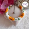 POPPY || Bracelet Crocheté Fait Main en Acier Inoxydable et Perles “Miyuki” - Blanc & Oranger