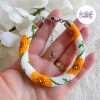POPPY || Bracelet Crocheté Fait Main en Acier Inoxydable et Perles “Miyuki” - Blanc & Oranger