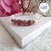 AELORIA || Bracelet Elastique fait-main en Acier Inoxydable & Perles Lépidolite, Quartz Rose