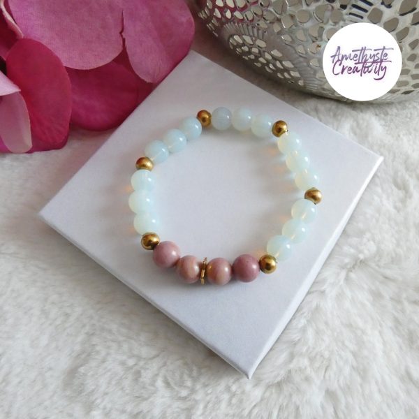 AELORIA || Bracelet Elastique fait-main en Perles Amethyste, Cornaline, Rhodonite et Opalite