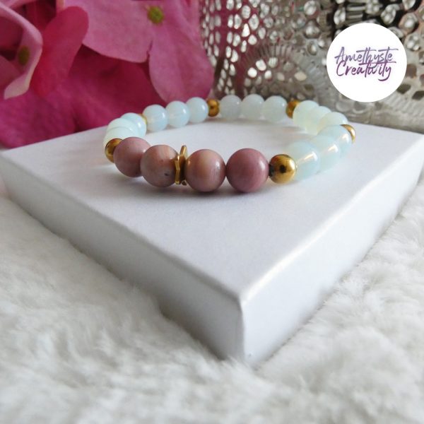 AELORIA || Bracelet Elastique fait-main en Perles Amethyste, Cornaline, Rhodonite et Opalite