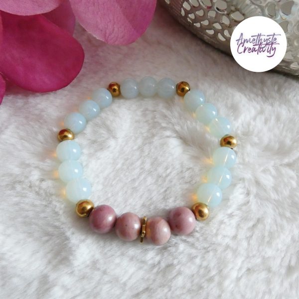 AELORIA || Bracelet Elastique fait-main en Perles Amethyste, Cornaline, Rhodonite et Opalite