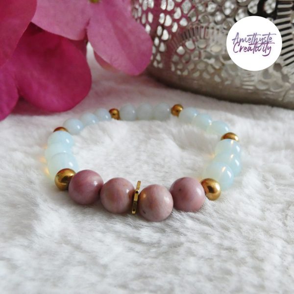 AELORIA || Bracelet Elastique fait-main en Perles Amethyste, Cornaline, Rhodonite et Opalite