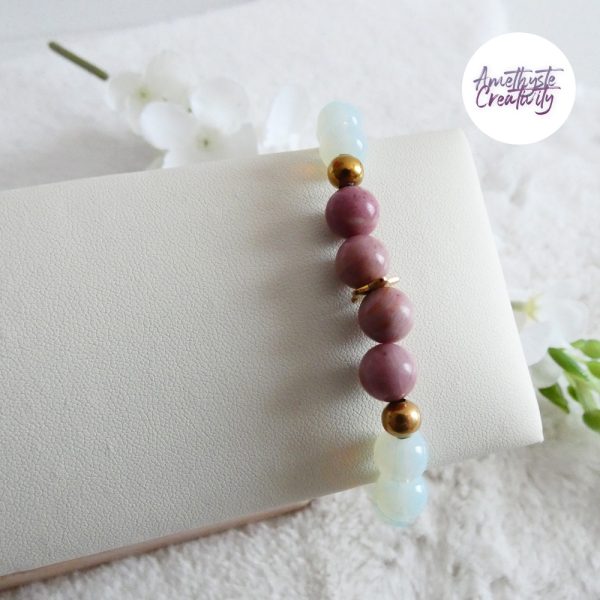 AELORIA || Bracelet Elastique fait-main en Perles Amethyste, Cornaline, Rhodonite et Opalite