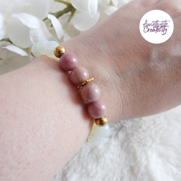 AELORIA || Bracelet Elastique fait-main en Perles Amethyste, Cornaline, Rhodonite et Opalite