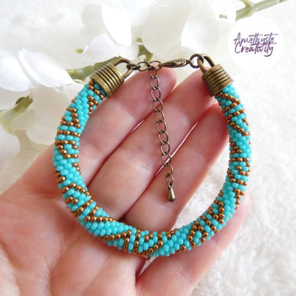 ELORA || Bracelet Crocheté Fait Main en Perles “Miyuki” – Bronze & Turquoise