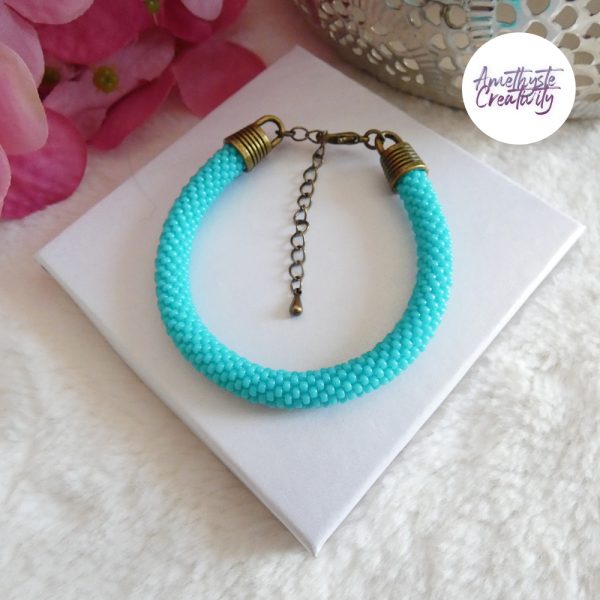 ELORA || Bracelet Crocheté Fait Main en Perles “Miyuki” – Bronze & Turquoise