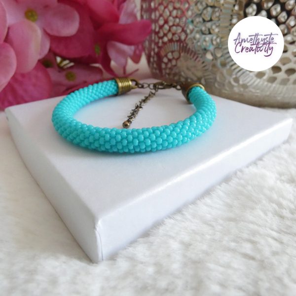 ELORA || Bracelet Crocheté Fait Main en Perles “Miyuki” – Bronze & Turquoise