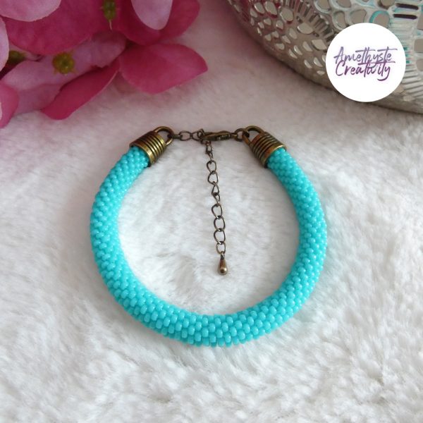 ELORA || Bracelet Crocheté Fait Main en Perles “Miyuki” – Bronze & Turquoise