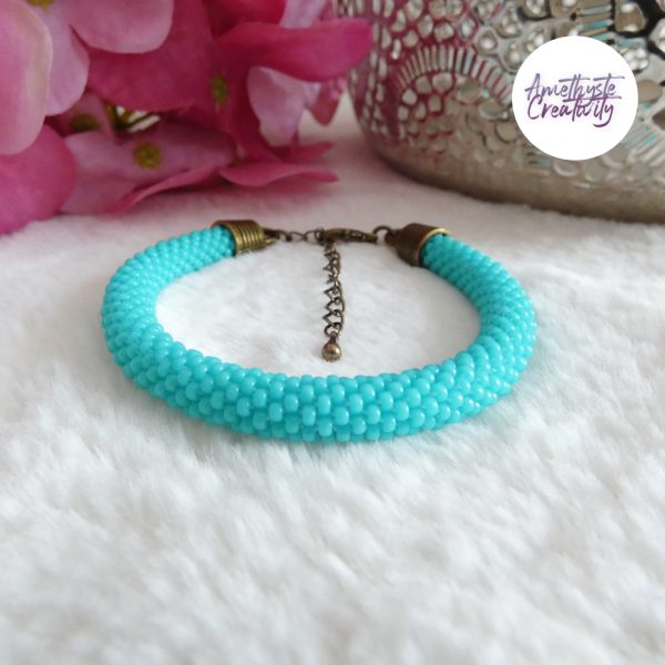 ELORA || Bracelet Crocheté Fait Main en Perles “Miyuki” – Bronze & Turquoise