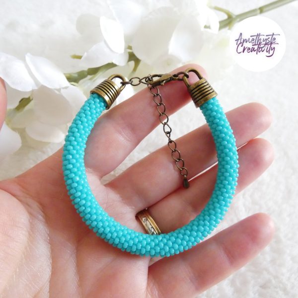 ELORA || Bracelet Crocheté Fait Main en Perles “Miyuki” – Bronze & Turquoise