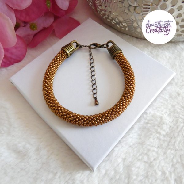 ELORA || Bracelet Crocheté Fait Main en Perles “Miyuki” – Bronze & Turquoise
