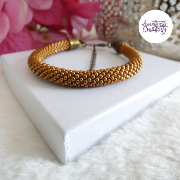 ELORA || Bracelet Crocheté Fait Main en Perles “Miyuki” – Bronze & Turquoise