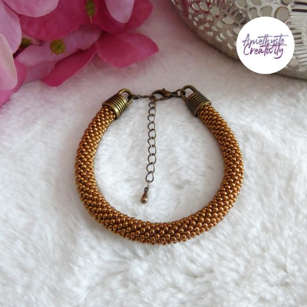 ELORA || Bracelet Crocheté Fait Main en Perles “Miyuki” – Bronze & Turquoise
