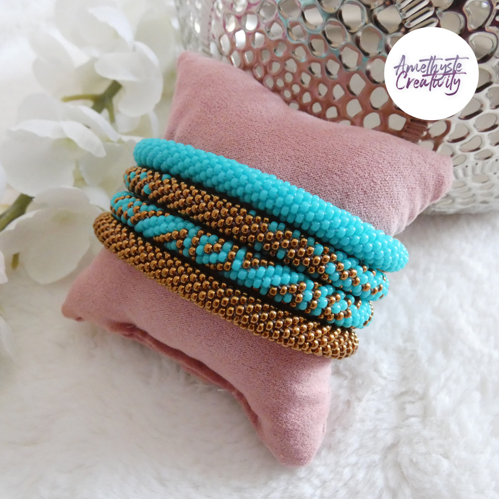 ELORA || Bracelet Crocheté Fait Main en Perles “Miyuki” – Bronze & Turquoise