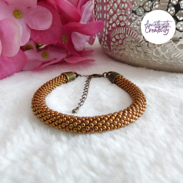 ELORA || Bracelet Crocheté Fait Main en Perles “Miyuki” – Bronze & Turquoise