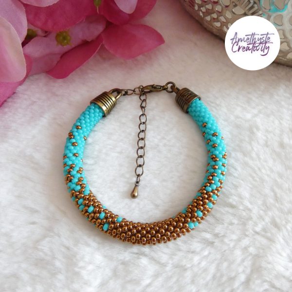 ELORA || Bracelet Crocheté Fait Main en Perles “Miyuki” – Bronze & Turquoise