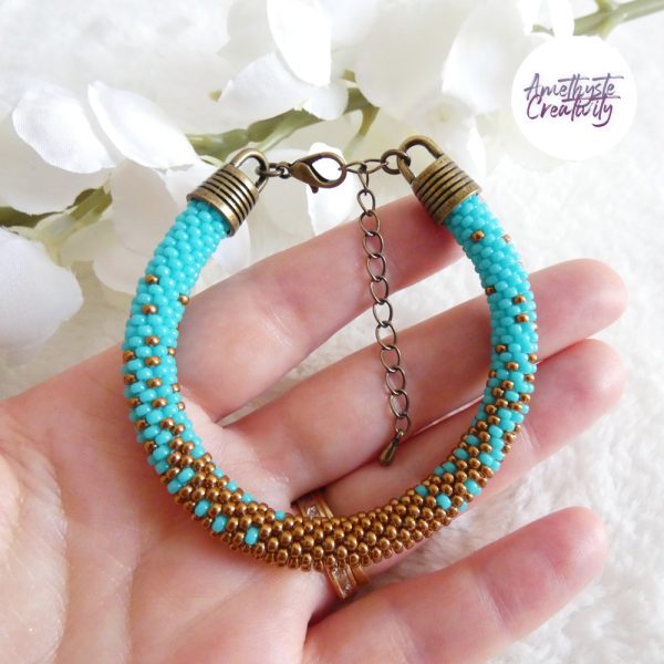 ELORA || Bracelet Crocheté Fait Main en Perles “Miyuki” – Bronze & Turquoise