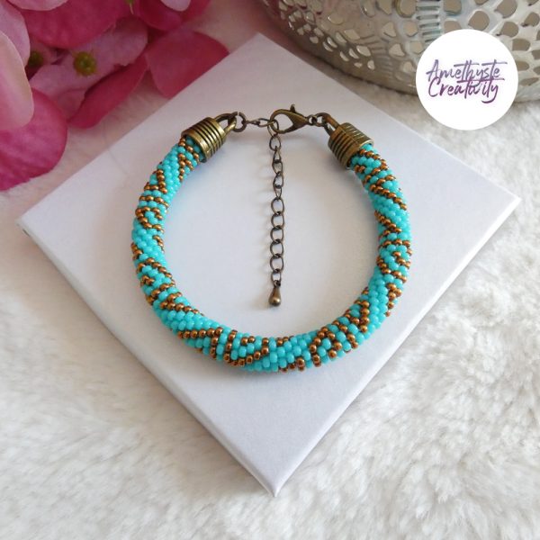 ELORA || Bracelet Crocheté Fait Main en Perles “Miyuki” – Bronze & Turquoise