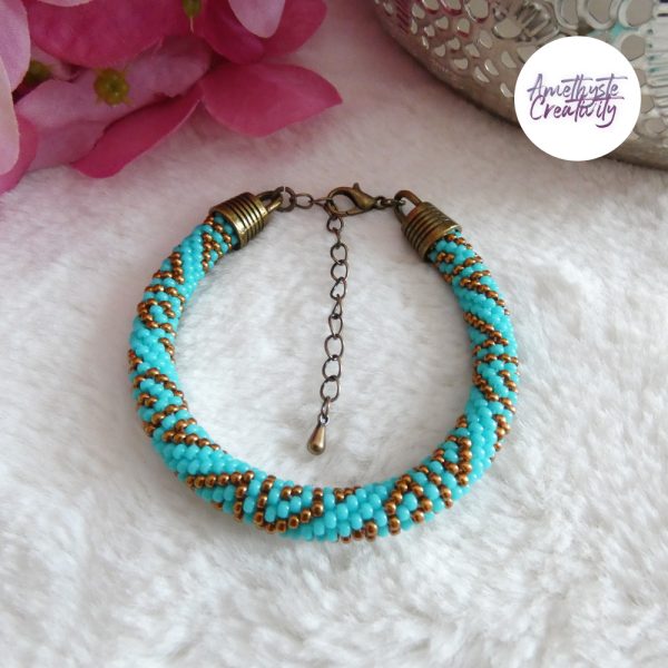 ELORA || Bracelet Crocheté Fait Main en Perles “Miyuki” – Bronze & Turquoise