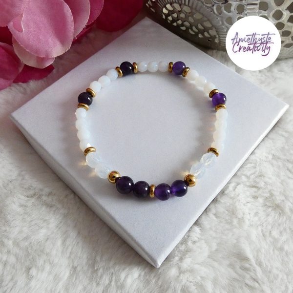 LYSANDRA || Bracelet Elastique fait-main en Perles Amethyste, Aventurine & Quartz Cerise