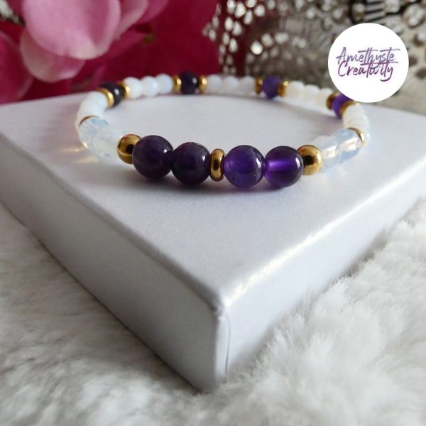 LYSANDRA || Bracelet Elastique fait-main en Perles Amethyste, Aventurine & Quartz Cerise
