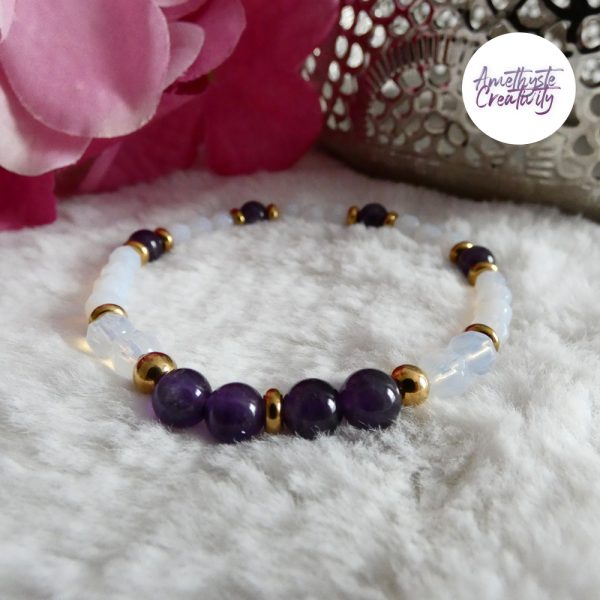 LYSANDRA || Bracelet Elastique fait-main en Perles Amethyste, Aventurine & Quartz Cerise