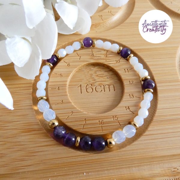 LYSANDRA || Bracelet Elastique fait-main en Perles Amethyste, Aventurine & Quartz Cerise