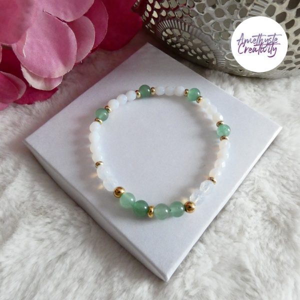 LYSANDRA || Bracelet Elastique fait-main en Perles Amethyste, Aventurine & Quartz Cerise