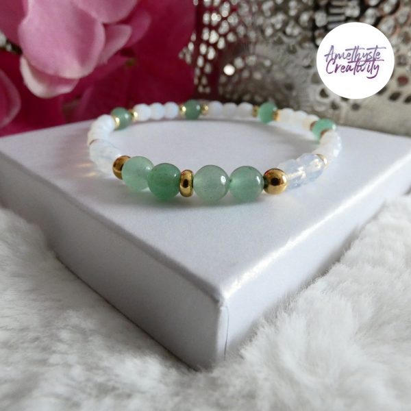 LYSANDRA || Bracelet Elastique fait-main en Perles Amethyste, Aventurine & Quartz Cerise