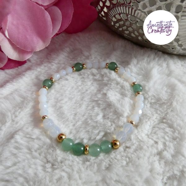 LYSANDRA || Bracelet Elastique fait-main en Perles Amethyste, Aventurine & Quartz Cerise