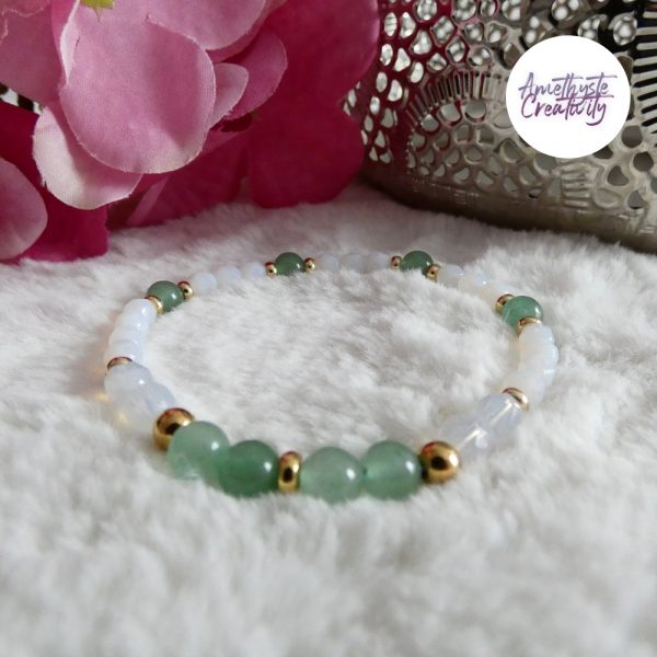 LYSANDRA || Bracelet Elastique fait-main en Perles Amethyste, Aventurine & Quartz Cerise