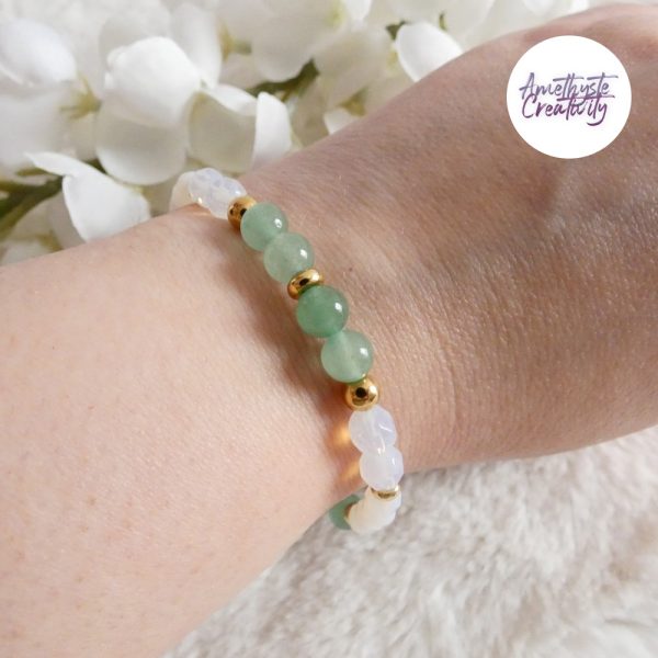 LYSANDRA || Bracelet Elastique fait-main en Perles Amethyste, Aventurine & Quartz Cerise