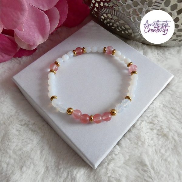 LYSANDRA || Bracelet Elastique fait-main en Perles Amethyste, Aventurine & Quartz Cerise