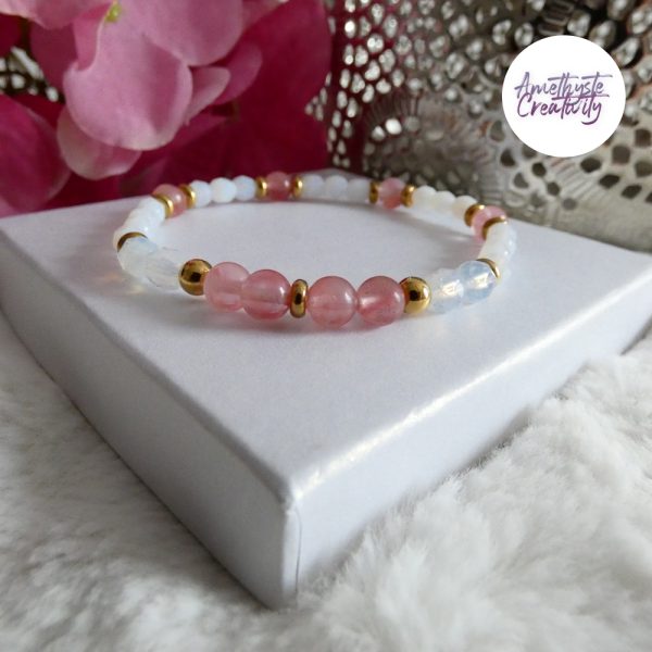 LYSANDRA || Bracelet Elastique fait-main en Perles Amethyste, Aventurine & Quartz Cerise