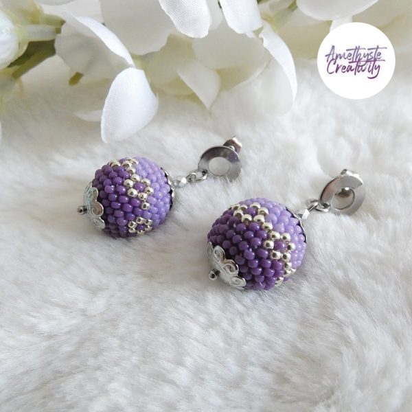 LYSEA || Boucles d'oreilles Crochetées Fait Main en Acier Inoxydable et Perles “Miyuki” - Violet