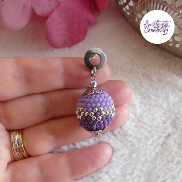 LYSEA || Boucles d'oreilles Crochetées Fait Main en Acier Inoxydable et Perles “Miyuki” - Violet