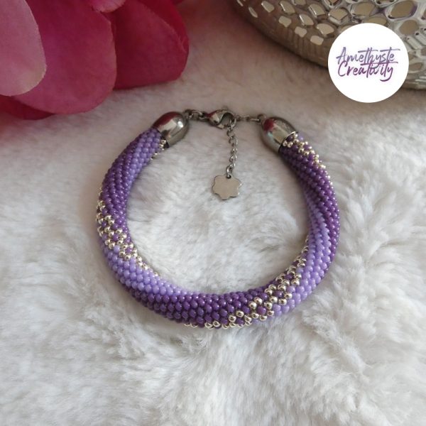 LYSEA || Bracelet Crocheté Fait Main en Acier Inoxydable et Perles “Miyuki” - Violet