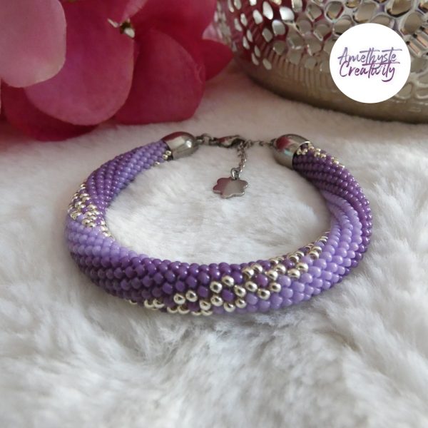 LYSEA || Bracelet Crocheté Fait Main en Acier Inoxydable et Perles “Miyuki” - Violet