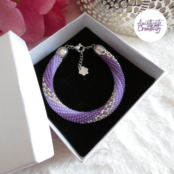 LYSEA || Bracelet Crocheté Fait Main en Acier Inoxydable et Perles “Miyuki” - Violet