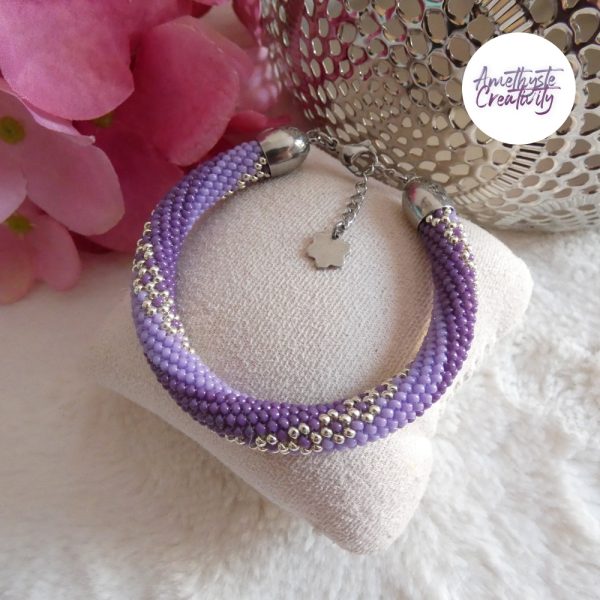 LYSEA || Bracelet Crocheté Fait Main en Acier Inoxydable et Perles “Miyuki” - Violet