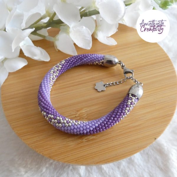LYSEA || Bracelet Crocheté Fait Main en Acier Inoxydable et Perles “Miyuki” - Violet